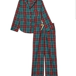 NEW Victoria Secret Pagamas Plaid Button-Up Shirt in Red and Blue